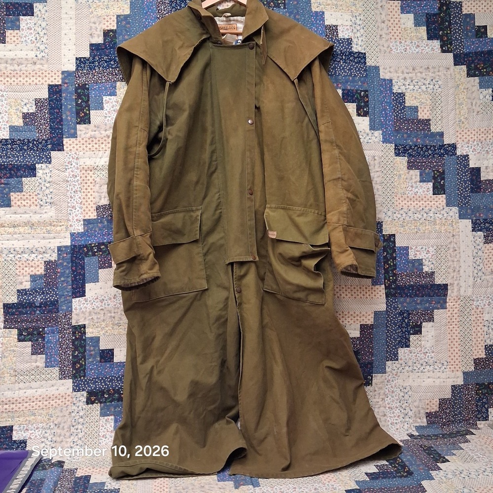 Vintage Feathertop Australian Stockmans Oilskin Duster Drover Coat Mens XL